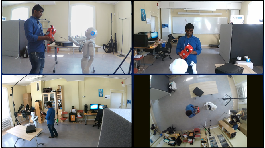 Frames showing a human–robot interaction scene where the robot guides the user to an end goal